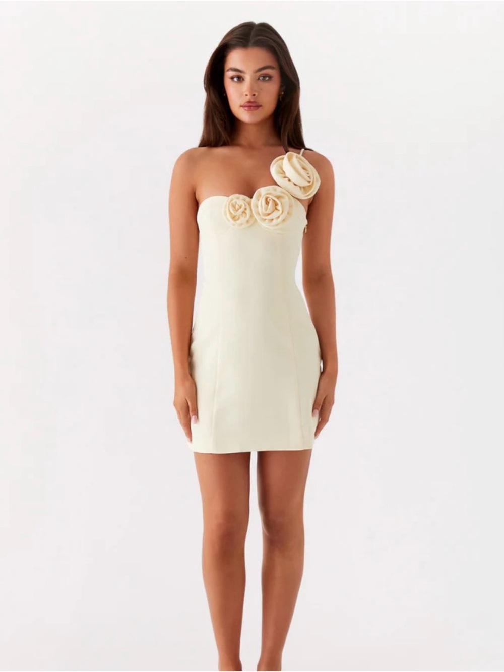 Peppermayo Floral Appliqué Mini Dress in Ivory